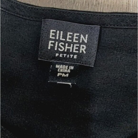 EILEEN FISHER Shirt Top Petite Medium Black Silk Georgette Crepe Drapey Button - Picture 4 of 8
